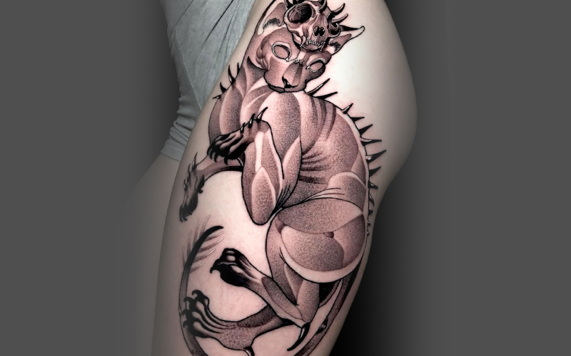 Tatuaje Marco Decarni gato blackwork